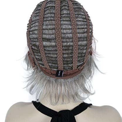 Lydell 8" Short Layered Shaggy Wavy Full Synthetic Wig (48T Light Gray with Dark Root) - color: 48T Gray with Dark Root