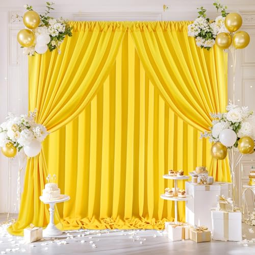 Yellow Backdrop Curtains 10ftx8ft Birthday Polyester Photo Drapes - color: Yellow, size: 2 Panels 5ft X 8ft