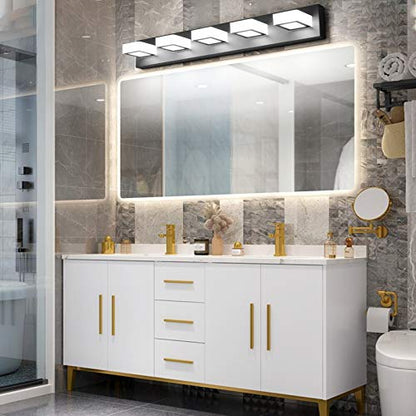 Ralbay LED Modern Black Vanity Lights 5 Lights Acrylic Matte Black Bathroom Vanity Lights Over Mirror - color: Black-White light, size: 34 inch