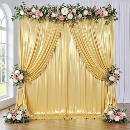 gogoparti 10x10FT Gold Sequin Backdrop Curtain - 2 Panels of 5x10FT Wrinkle-Free Glitter Drapes for Photography, Birthdays, Weddings & Graduations - color: Gold, size: 5FT x 10FT(2 panels)