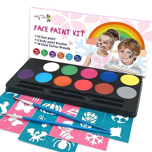 Maydear Face Painting Kit for Kids with 12 Colors Safe and Non-Toxic Large Water Based Face Paint (Matte) - color: Matte