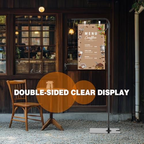 Blulu 1 Pcs Adjustable Hanging Poster Stand Sign Holder 43-87 Inch Pallet Floor Standing Poster Display Black Heavy Duty Double Sided Clip on Mobile Banner Stand with Base for Outdoor Hanging Display