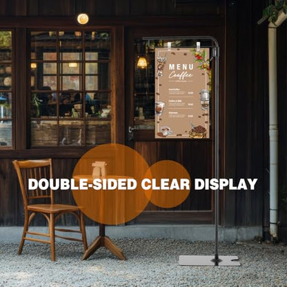 Blulu 2 Pcs Adjustable Hanging Poster Stand Sign Holder 43-87 Inch Pallet Floor Standing Poster Display Black Heavy Duty Double Sided Clip on Mobile Banner Stand with Base for Outdoor Hanging Display
