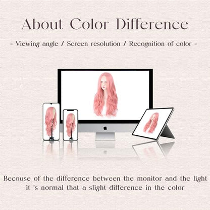 Aida ble Long Pink Wavy Wig for Women 26inch Middle Part Synthetic Wig | Natural Looking Heat Resistant Hair,Suit for Daily Wear,Party,Halloween and Cosplay,Beginner-friendly,Lightweight and soft - color: Pink