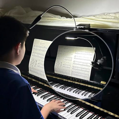 Music Stand Light, Clip on LED Book Lights, USB and AA Battery Operated, Reading Lamp in Bed, 3 Brightness Levels, Ideal for Musician, Piano Player, Kids, Travel, Black - color: Black