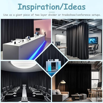 Extra Wide Two Layers One Piece Trade Show Booth Backdrop, Black, 25x10ft | Chiffon Tulle & Polyester, Extra Wide Blackout Curtains, Theatrical Backdrops - color: Black, size: 120"W x 300"L (Pack of 1)
