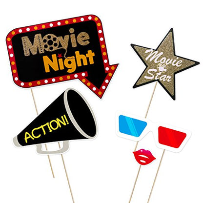 BESTOYARD Movie Night Photo Booth Props 21-Piece Kit – Cardboard Cutouts for Birthday, Prom & Themed Parties, Funny Props for Kids & Adults