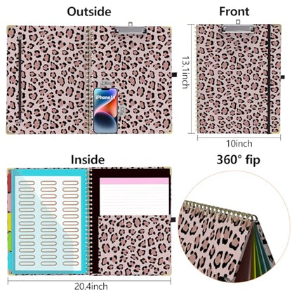 Clipboard Folio with Storage 8.5 X 11 Padfolio Notebook, Clipboards with Notepad Spiral with 10 Pockets and 5 Folders Nursing Teacher School Essentials (Pink Cheetah Spots) - color: Pink Cheetah Spots