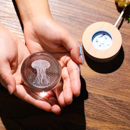 3D Jellyfish Gifts for Women - Crystals Ball 60mm Jellyfish Figurines Decor Glass Animals Figurine Keepsake Paperweight - style: Jellyfish