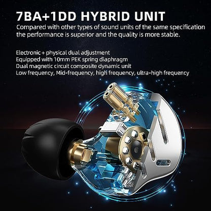 CCA KZ Zax in Ear Monitor Headphones 16 Units 7BA 1DD Hybrid Drivers HiFi IEM Earphones High Clarity Metal Gaming Earbuds with 2 Pin Detachable Cable - color: KZ ZAX Black, size: with mic