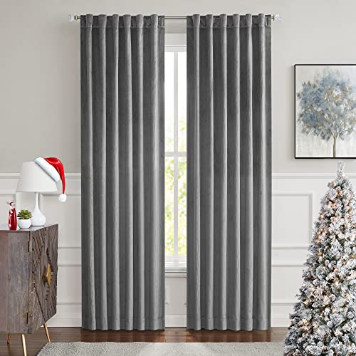 Central Park Moderate Velvet Blackout Window Curtain Panels 84in LongRod Pocket Backtabs for Living RoomBedroom Geo EmbossedTrellis Window Treatment Drape Sets 52inx84inx2,Panel Pairs to Go, DarkGray - color: Dark Gray, size: 52"W x 84"L (Pack of 2)