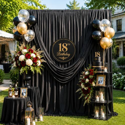 10x10ft Black Backdrop Curtain Drapes Wedding Party Photo Background | 2 Panels Wrinkle Free Black Polyester Backdrop Drapes Curtain for Birthday Bridal Baby Shower Graduation Photoshoot - color: Black, size: 5ft(W) x 10ft(H), 2 panels