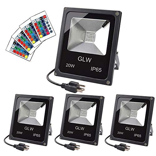 20W RGB LED Flood Lights Color Changing Floodlight with Remote Control IP65 Waterproof Outdoor Landscape Lighting 16 Colors 4 Mode Dimmable Wall Washer Light for Garden,Yard and More(4 Pack) - color: 20w-4 Pack