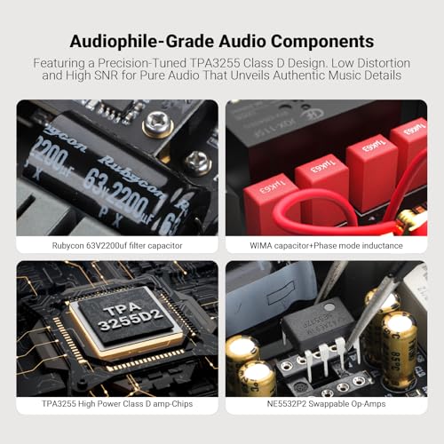 AIYIMA A07 MAX TPA3255 HiFi Power Amplifier 600W,Mono/Stereo Amp & Aux Out | Swappable Op-Amp | 300W*2 Class D HiFi Amp for 2.0/2.1 Channel Home Audio Bookshelf Speaker,T1 PRO Preamp,D07 Desktop DAC