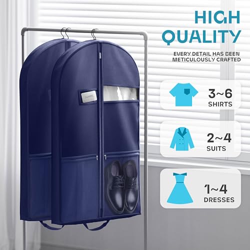 Lazebox 43" Travel Garment Bag with Accessories Zipper Pocket, Heavy Duty Suit Bag for Suits, Tuxedos, Dresses, Coats, Blue, 1 pack - size: 43inch-1 pack-Blue