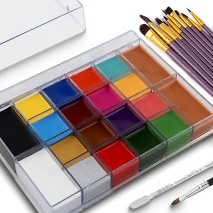 SOVONCARE Oil-Based Face Painting Kit Professional, 20 Colors Face Paint Halloween Makeup Set, Professional Face Painting Kit with 12 Brushes for Cosplay, SFX, Party & Special Effects Makeup - color: #1 Oil based-20 colors