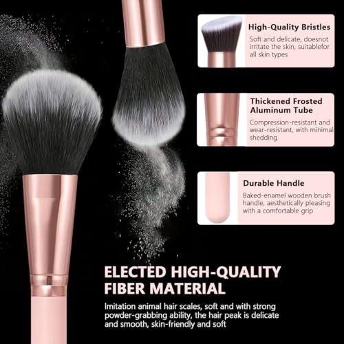 36 Pcs Makeup Brushes Set, 14 Premium Synthetic Face and Eye Brushes with Blender Sponges, Triangle Powder Puffs & Hair Clips, Professional Beauty Tool Kit for Foundation Blush Concealer, Pink