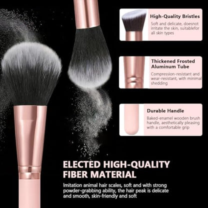 36 Pcs Makeup Brushes Set, 14 Premium Synthetic Face and Eye Brushes with Blender Sponges, Triangle Powder Puffs & Hair Clips, Professional Beauty Tool Kit for Foundation Blush Concealer, Pink