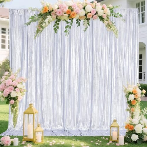 Silver Curtains Backdrop for Wedding Parties, Glitter Blrthday Drapes 4 Panels of 4.8x8FT Wrinkle Free Glitter Photo Backdrop Drapes - color: Silver, size: 4.8FT x 8FT - 4Pcs