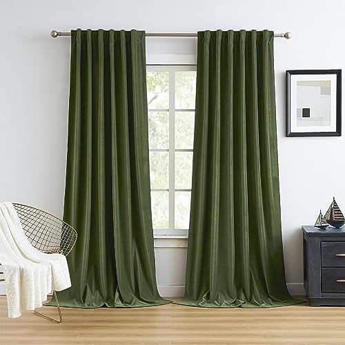 MUMFAS Velvet Curtains Olive Green 84 Inches Long 2 Panels Burg, Thermal Insulated Light Blocking Room Darkening Curtains/Drapes for Bedroom Living Room Back Tab Rod Pocket W52 x L84 - color: Olive Green, size: 52"W x 84"L (Pack of 2)