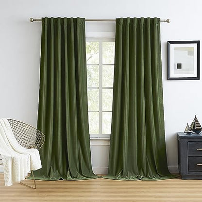 MUMFAS Velvet Curtains Olive Green 84 Inches Long 2 Panels Burg, Thermal Insulated Light Blocking Room Darkening Curtains/Drapes for Bedroom Living Room Back Tab Rod Pocket W52 x L84 - color: Olive Green, size: 52"W x 84"L (Pack of 2)