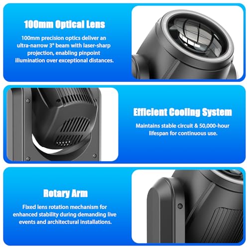 2PCS 150W Moving Head DJ Lights, 7+1 Gobos & 7+1 Colors Spotlight with 18 Rotatable Prisms, DMX512 & Sound Activated Modes for Events Parties Shows - color: Black-2PCS