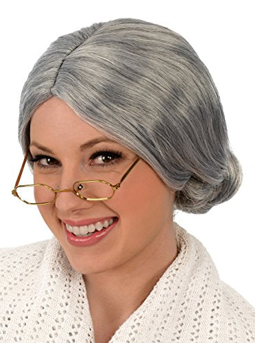Kangaroo Grey Old Lady Wig with Bun for Adult Women - Old Lady Costume Wig Grandma & Mrs Claus Cosplay - Synthetic Elderly Hair Gray Wigs for Women for Halloween Party - Theater Dressup Accessory | Old Lady Costume Wig Grandma & Mrs Claus Cosplay - Synthe