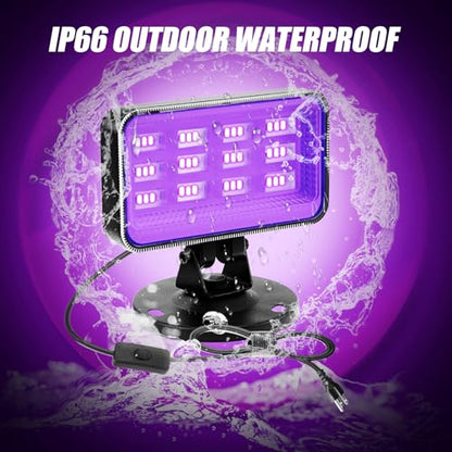 30W Black Lights for Glow Party - High Power LED Outdoor Black Light Flood Light Plug in IP66 Waterproof Blacklight Spotlight 395nm Blacklights FloodLight for Glow Party, Halloween (2 Pack)