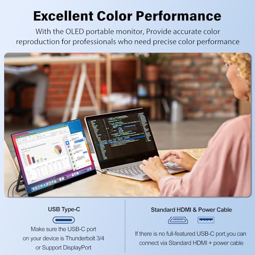 InnoView 14 Inch OLED Portable Monitor 4k UHD 3840x2400 Portable Monitor 100% DCI-P3 | 100000:1Contrast | Built-in Speakers, Travel Monitors for Laptop PC MAC Phone PS4 Xbox Switch - size: 14-inch