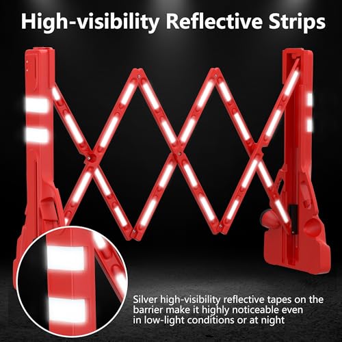 RELIANCER Expandable 7.41ft Safety Barricade,Retractable Security Barrier Water Filled Weighted Base,Adjustable Traffic Barricades,Outdoor Crowd Control Barriers,Driveway Isolation Gate,Garden Fence - color: Red