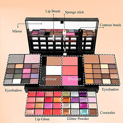 Makeup Kit for Women Full Kit including 36 Eyeshadow Make up,16 Lip Gloss,12 Glitter Cream, 4 Concealer, 3 Blusher,1 Bronzer, 2 Highlight and Contour - All in One Make-up Kit 74 Colors
