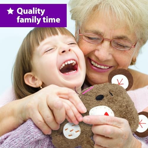 KRAFUN Teddy, Raccoon & Owl Sewing Kit for Kids Ages 7-12 | Sew 3 stuffed animals: Teddy, Raccoon & Owl. Instructions & plush felt included. Beginner learn-to-sew craft gift - color: Teddy & Friends