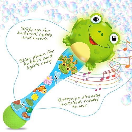 ArtCreativity Frog Bubble Wand - Bubble Toy with Bubbles Refill Solution, Stickers, Music & Lights - Kids Summer Outdoor Activity - Birthday Party Favors - Bubble Blower Machine (Pack of 2) - size: 12 inches x 2 inches x 12 inches (Pack of 2)