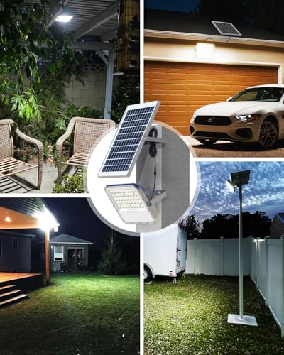 Engrepo Solar Lights Outdoor 3000LM Auto On/Off Dusk to Dawn Light | IP65 Waterproof Outside Solar Powered Security Flood Light with Remote Control for Wall Porch Shed Barn