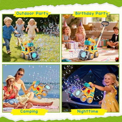 Bubble Machine for Kids 3-6, Construction Truck Bubble Lawn Mover | 2-In-1 Handheld Push, Automatic Bubble Blower With Led Lights, USB Rechargeable, Bubbles Toy for Kids Boy Girl 3-6 Year Old