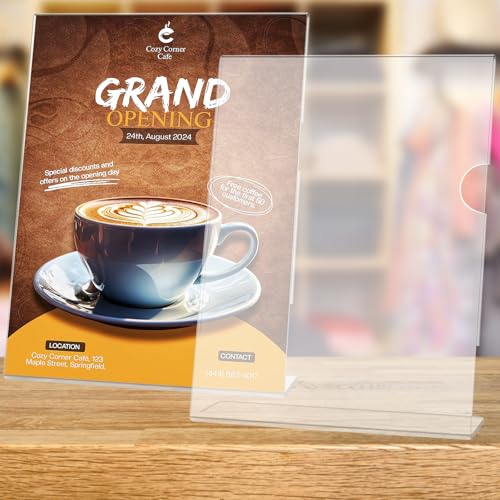 6 Pack Acrylic Sign Holder 8.5 x 11, L-Shape Clear Plastic Display Stand for Tabletop, Acrylic Stands for Flyers, Table Paper Holder, Vertical Sign Holder 8.5x11 for Restaurants, Office and School (Slant 6 Pack 8.5x11) - size: Slant 6 Pack 8.5x11