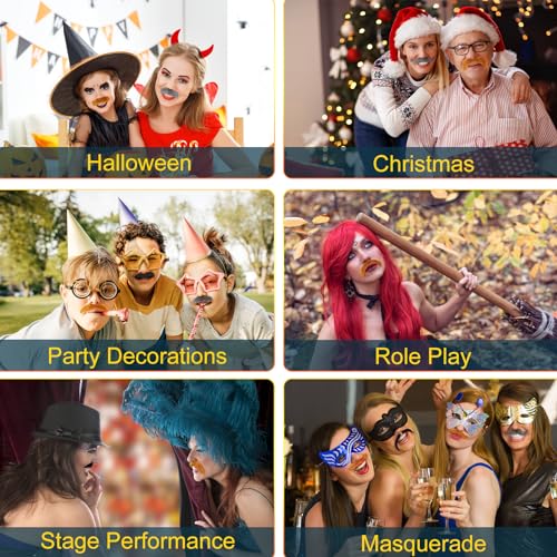 48 Pcs Fake Mustaches, Self Adhesive Fake Beard, Novelty Hairy Beard, Costume Facial Hair for Halloween Party - color: Yellow+black+gray
