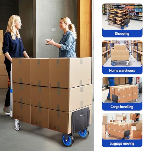 Leomru Pro 2 in 1 Aluminium Hand Truck Dolly 660lbs Capacity, Heavy Duty Convertible Hand Truck W/Pneumatic Wheels, Foldable Dolly Cart Collapsible Trolley for Moving with Retractable Handle