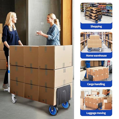 Leomru Pro 2 in 1 Aluminium Hand Truck Dolly 660lbs Capacity, Heavy Duty Convertible Hand Truck W/Pneumatic Wheels, Foldable Dolly Cart Collapsible Trolley for Moving with Retractable Handle