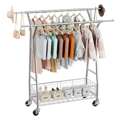 VEVOR Clothes Rack, Rolling Clothing Garment Rack, Extendable Carbon Steel Clothing Racks with Wheels for Bedroom, Laundry, Living Room - style: Modern
