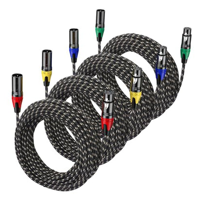 XLR Cable 25ft 4 Packs - Premium Balanced Microphone Cable with 3-Pin XLR Male to Female Mic Speaker Cable, Black and White Grid Layer, Pure Copper and Plated Conductors - color: Black White Grid, size: 25 FT, 4Packs