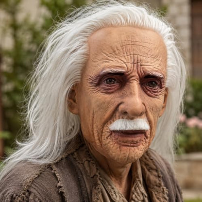 Realistic Old Man Full Face Latex Mask with White Hair Beard, Wrinkled Elderly Face Costume for Adults