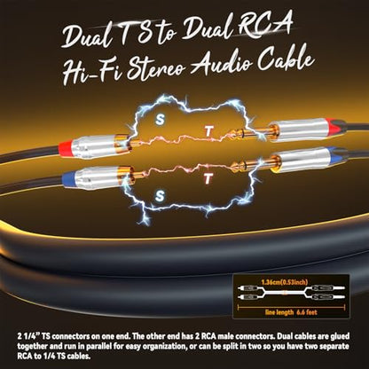 Tisino RCA to 1/4" Cable,Dual RCA to Dual 1/4" TS HiFi Audio Cable, 10 FT | 2 RCA to 2 1/4" TS Male Patch Cord for Mixer, Speaker, Amp, Gold-Plated Shielded HiFi Stereo Audio Interconnect Cable - size: 10 feet