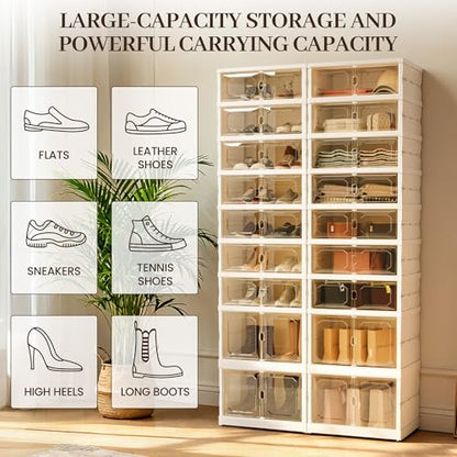 Foldable Shoe Rack Set of 2, 9 Tier Collapsible Shoe Rack with Magnetic Doors, Large Capacity Clear Display Cabinet with Wheels for 18 Pairs, Apartment Entryway - size: 9 Layers-A