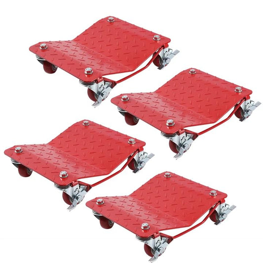 DEXSO Car Dolly Set of 4 Heavy Duty 6000 Lbs Steel Wheel Dollies Red - color: Light Red