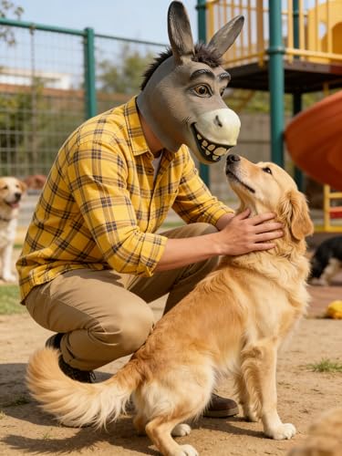 Donkey Mask, Funny Latex Animal Head Mask for Fancy Party Props | Realistic lightweight & breathable. Great for Halloween, carnival, masquerade, fancy dress, cosplay & parties