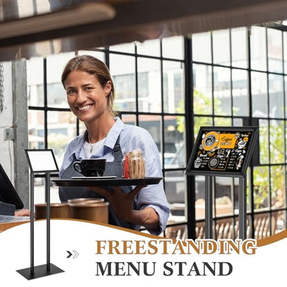 Floor Standing Sign Holder Menu Stand Metal Pedestal Poster Board Stand 8.5 x 11 Inch Advertisement Display Aluminum Snap Open Frame for Outdoor Restaurant Cafe Hotel, Black
