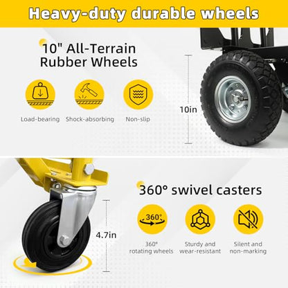 4 in 1 Convertible Hand Truck Dolly, 1000Lbs Capacity, Heavy Duty Folding Hand Truck Dolly Cart with Wheels 10" All-Terrain Tires, Hand Trucks for Logistics, Home, Office, School, Yellow - color: Yellow