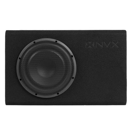 NVX 10" 1200W (350W RMS) Shallow Slot Ported Powered Subwoofer Enclosure | Built-in Amplifier, Metal Grille, Remote Bass Knob, Easy to Install in Cars & Trucks - size: Single 10"