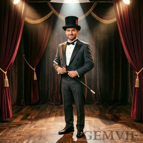 GEMVIE Men 100% Wool Mad Hatter Satin Lined Black Top Hats 6.7" High Topper Hat - size: 6 3/4-6 7/8